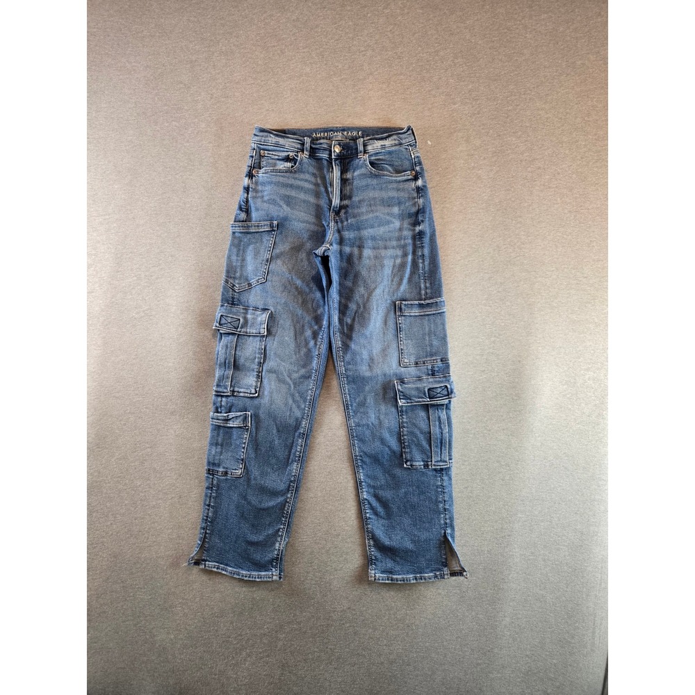 American Eagle Cargo Jeans Womens 6 Blue Super High-Rise Baggy Straight Y2K